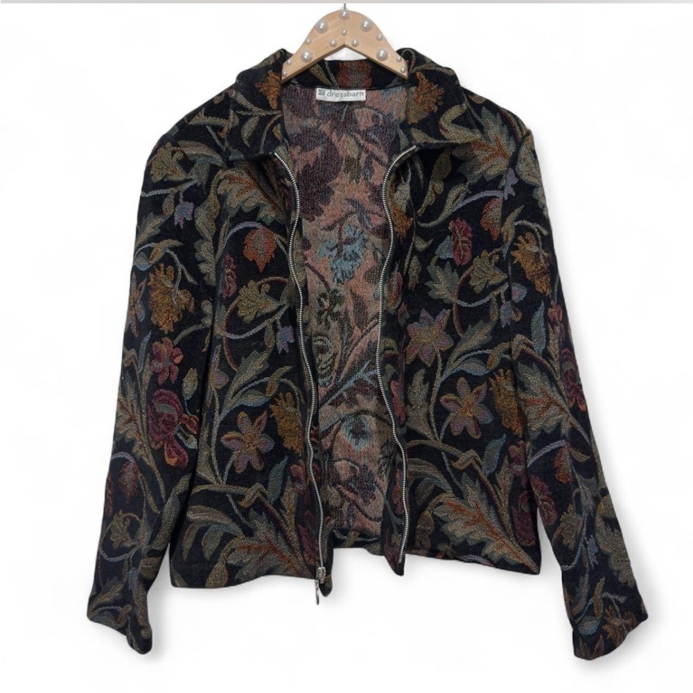 Moody Floral Tapestry Jacket Zip-Up Black Green Whimsigoth Grandmacore Fairycore - Picture 5 of 8